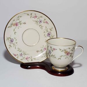 Furstenberg Germany Teacup and Saucer Pink Blue Flowers Vintage